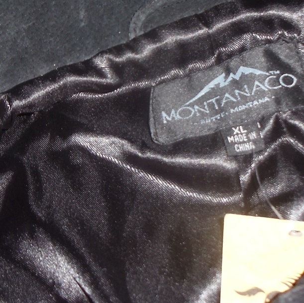 Colete tamanho XL da Montanaco cravejado de couro preto 100% camurça com bainha recortada (Novo) 1