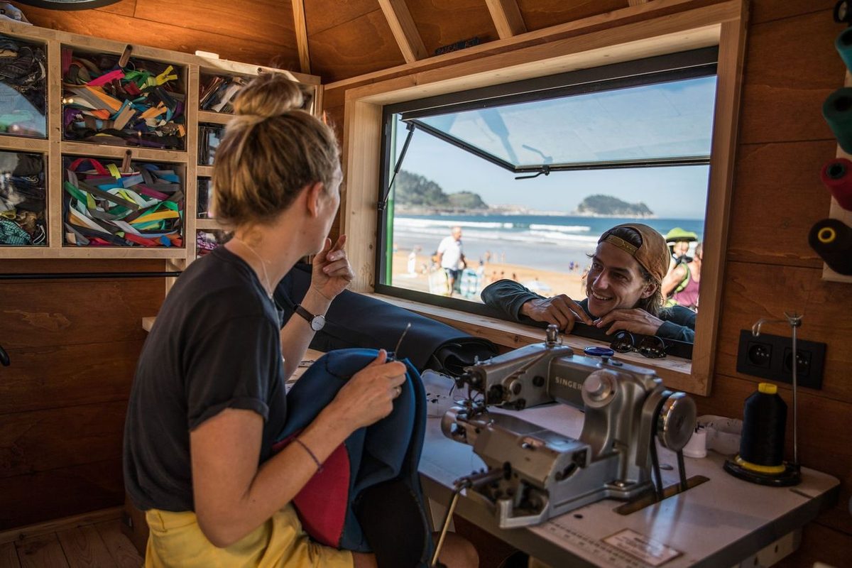Repairing a wetsuite, Patagonia wetsuite repair tour